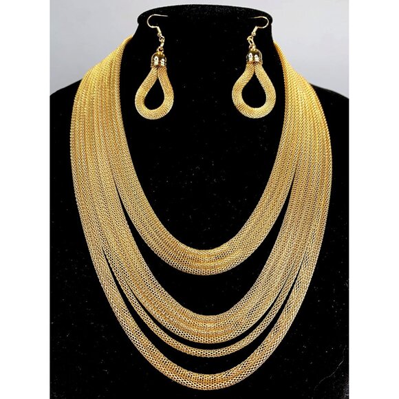 Gold Long Waterfall Multi Layer Bib Necklace 10 Layers Statement Jewelry for Wom - Picture 4 of 5